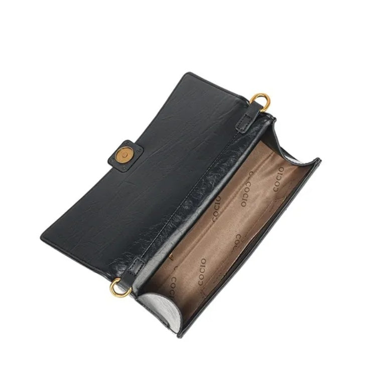 Elegant Leather Shoulder Bag – Black Designer Crossbody for Women