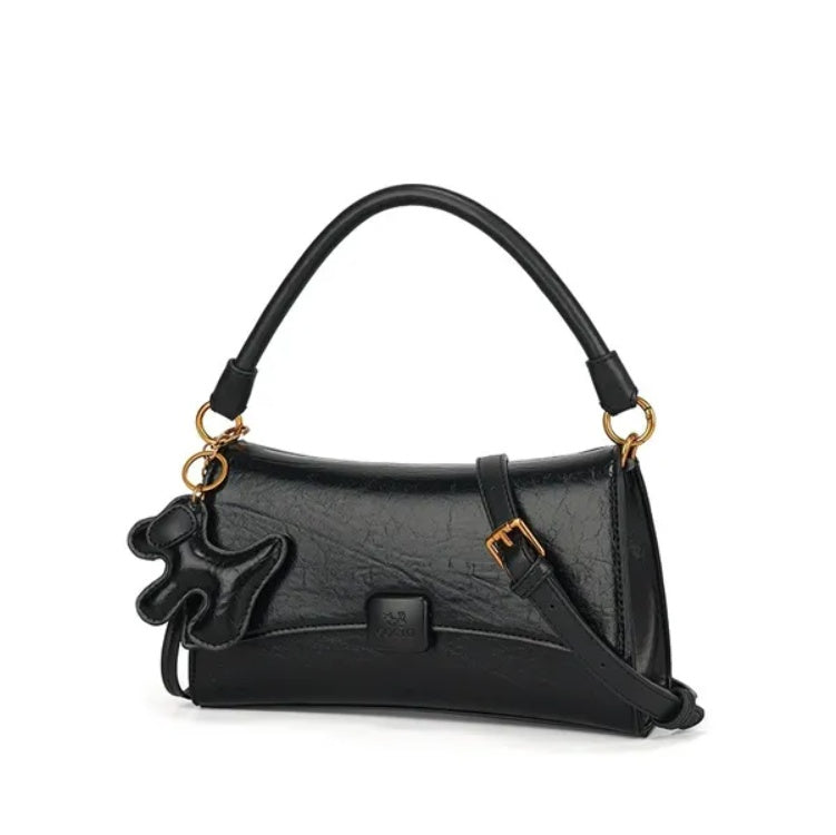 Elegant Leather Shoulder Bag – Black Designer Crossbody for Women