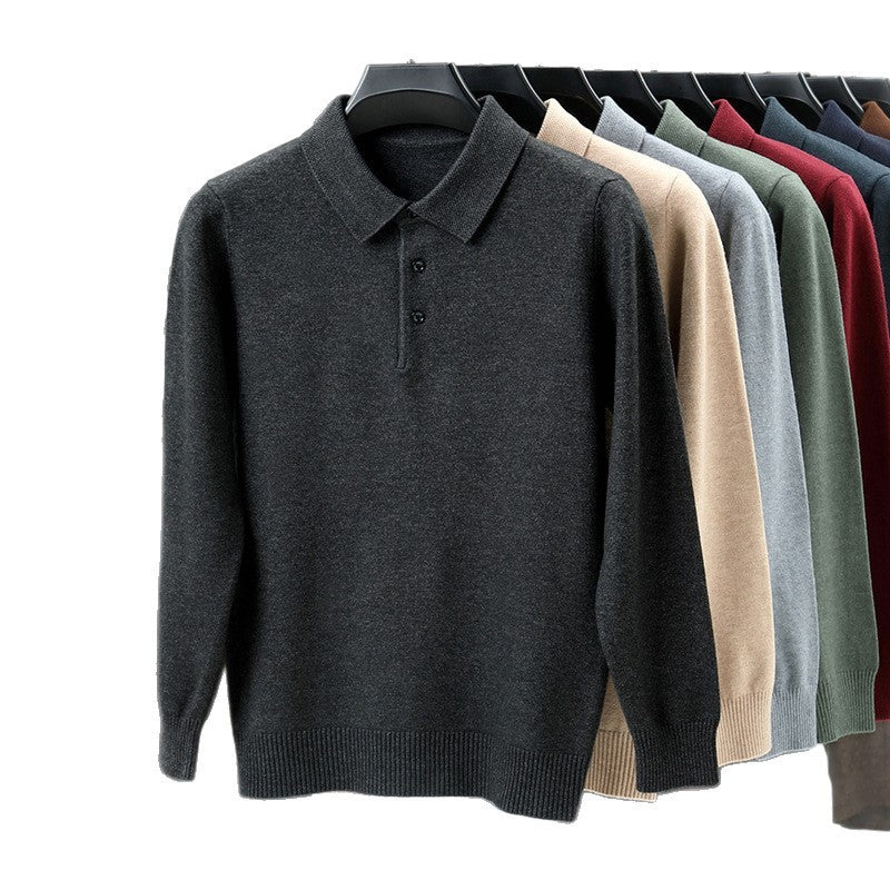 Men’s Solid Color Lapel Pullover – Warm Long Sleeve Sweater