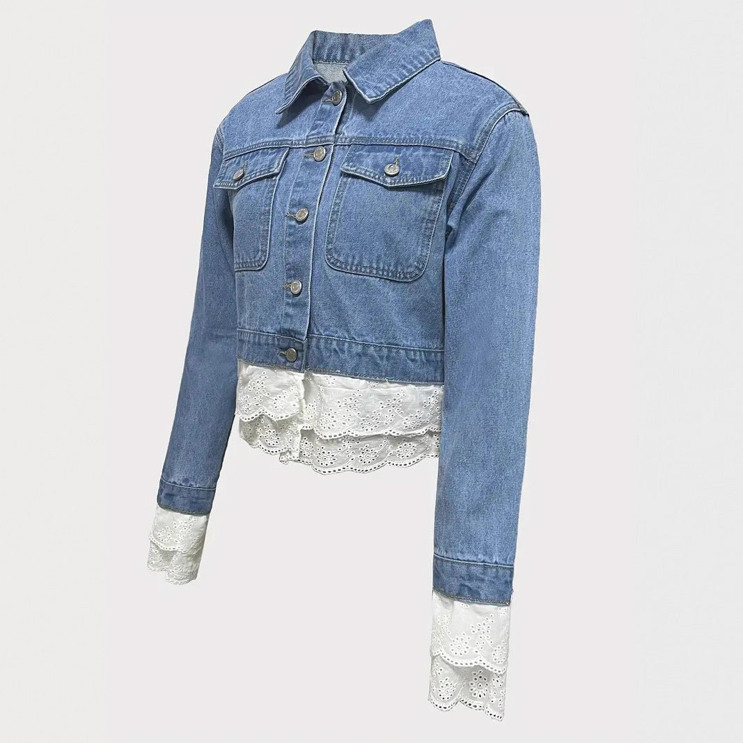 Lace Stitching FDenim Jacket Women