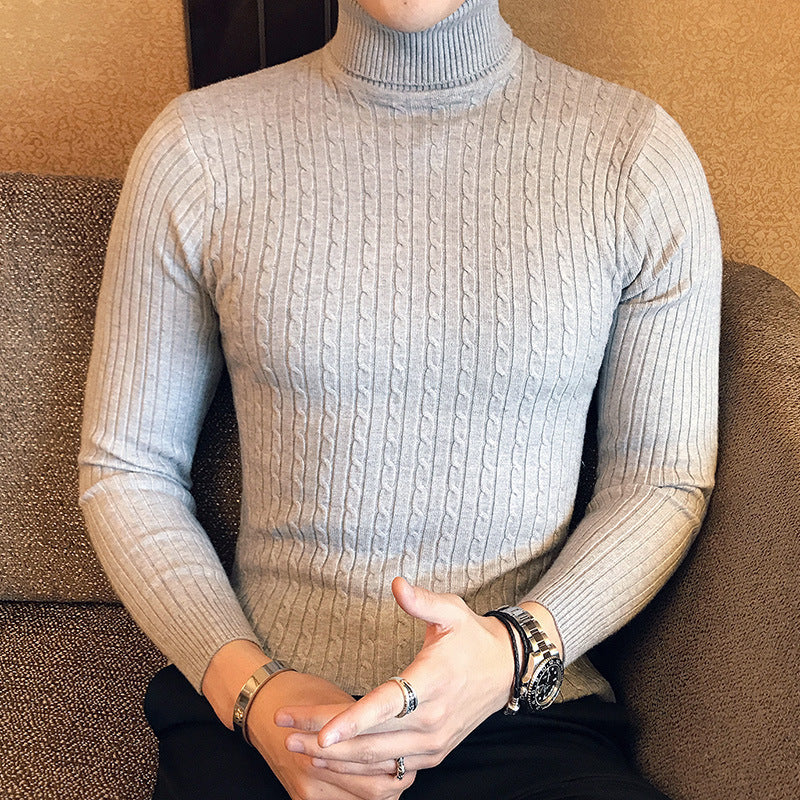 Men's Turtleneck Solid Color Twisted Sweater