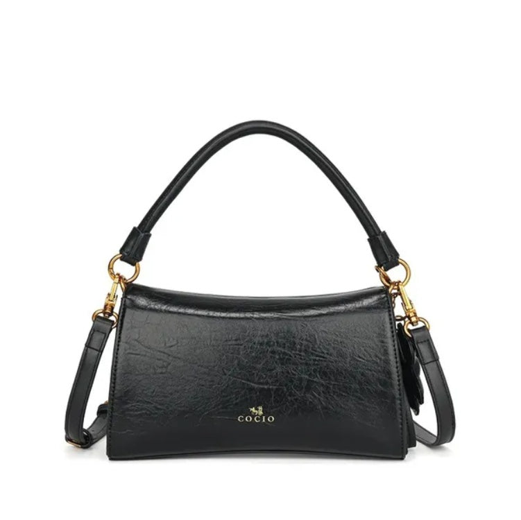 Elegant Leather Shoulder Bag – Black Designer Crossbody for Women