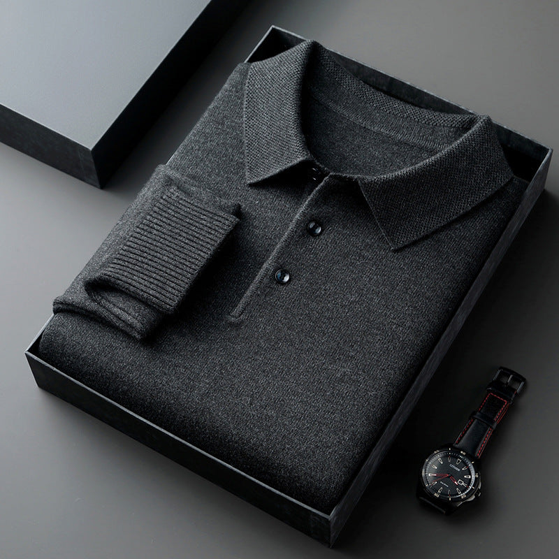 Men’s Solid Color Lapel Pullover – Warm Long Sleeve Sweater