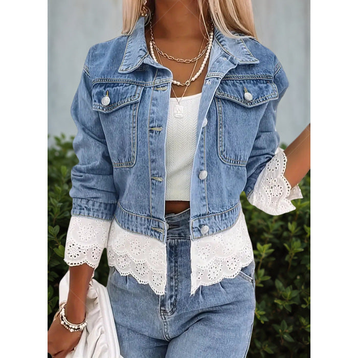 Lace Stitching FDenim Jacket Women