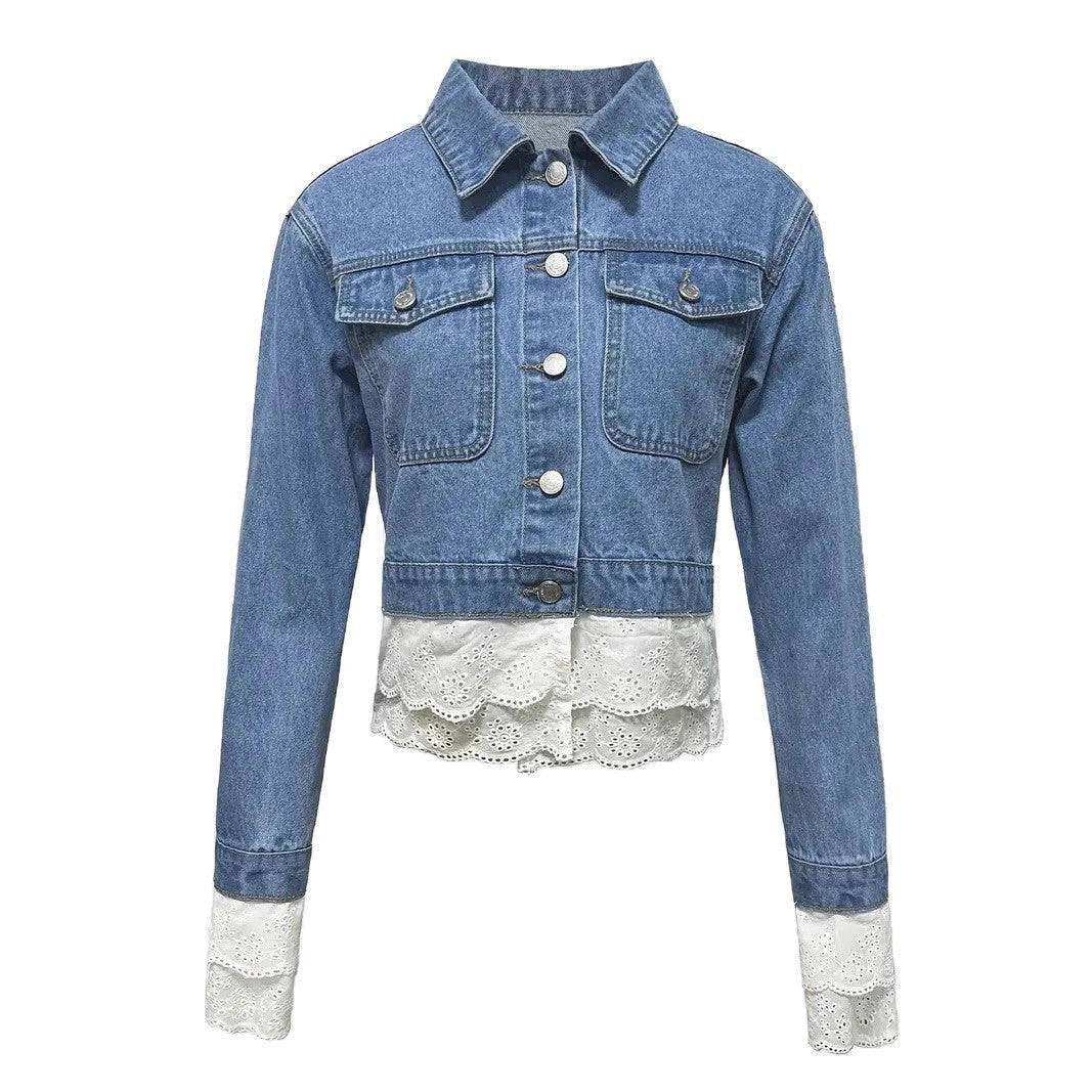 Lace Stitching FDenim Jacket Women