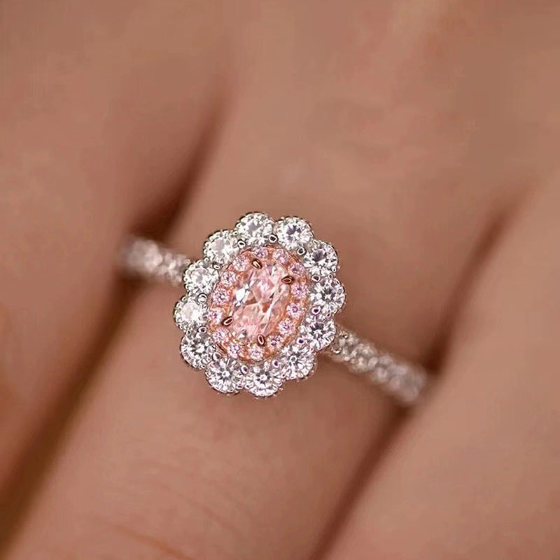 925 Sterling Silver Oval Diamond Chic Fashion Yellow Diamond Ring All-matching