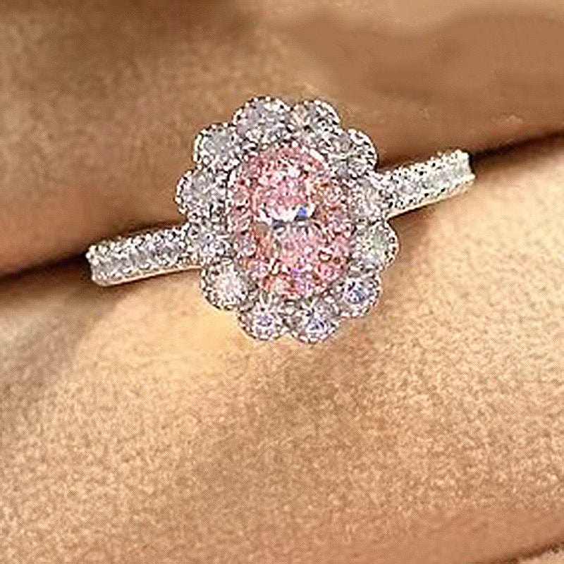 925 Sterling Silver Oval Diamond Chic Fashion Yellow Diamond Ring All-matching
