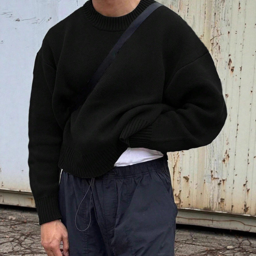 Solid Color Pullover Sweater Knitwear Men's Loose Long Sleeve Casual Top