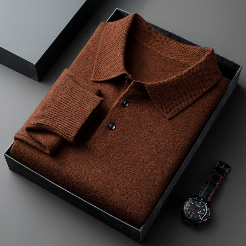 Men’s Solid Color Lapel Pullover – Warm Long Sleeve Sweater